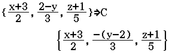 C = {(x+3)/2, (2-y)/3, (z+1)/5}
